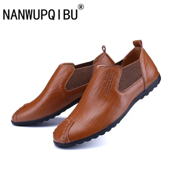 

2019 New Men's Spring Autumn Leather Casual Shoes Men's Flat Shoes Breathable Fashion Shoes Comfortable Flat Shoes