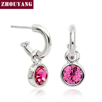 

ZHOUYANG ZYE073 Purplish Red Crystal Silver Color Stud Earrings Jewelry Made with Genuine Austrian Crystal