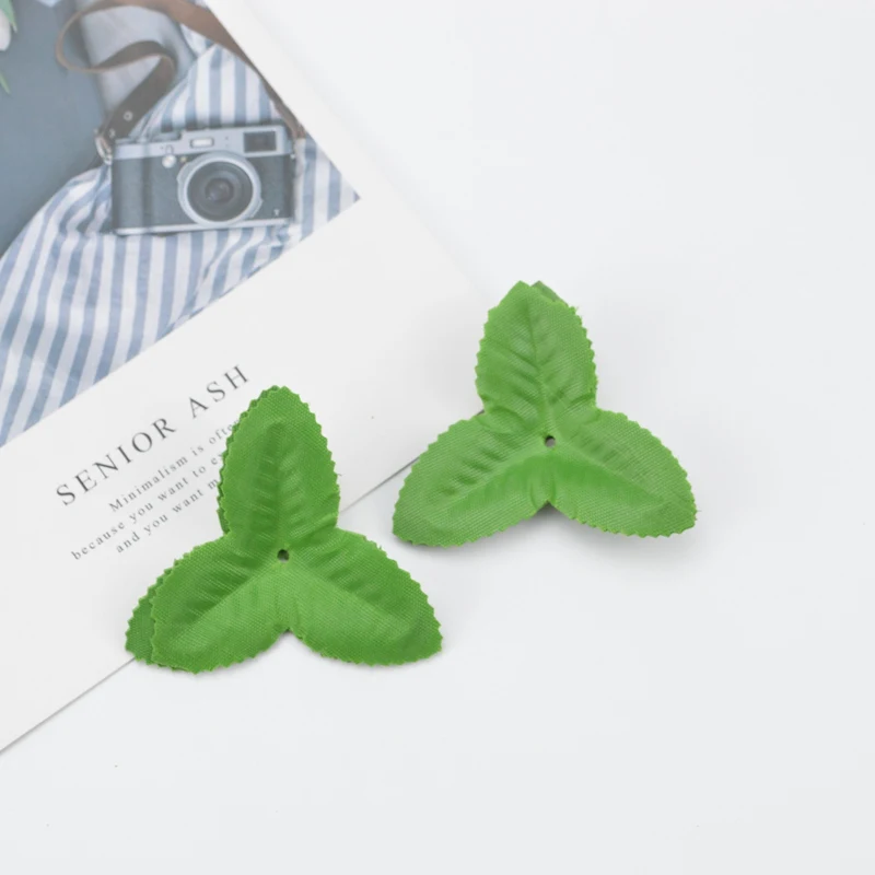 

100pcs artificial plastic flowers christmas decorations for home wedding needlework fake Leaves diy gifts box silk Green leaf