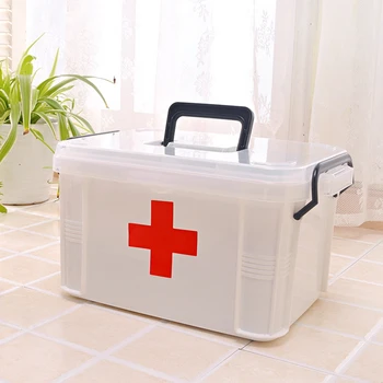 

Household Medicine Storage Box Plastic Box Portable Medicine Organizer Double Layer Multi-grid Emergency Storage Health Boxes