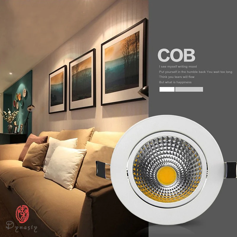 

Aluminum LED Downlight 9W 12W COB Spotlight Dimmable Ceiling Light Recessed Commercial Lighting AC85-265V Free Ship Dynasty