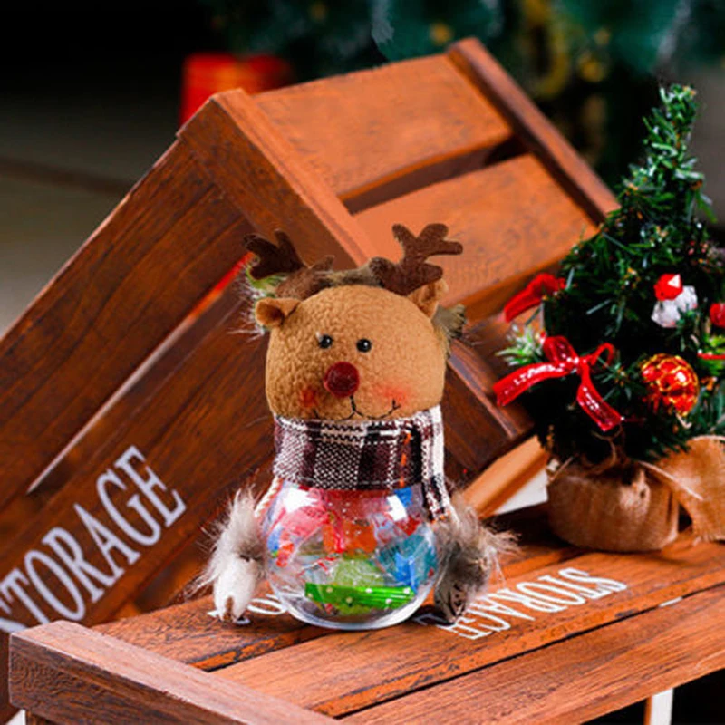 1Pcs Plastic Candy Jar Christmas Theme Small Gift Bags Christmas Tree Ornaments Christmas Crafts Home Party Decorations