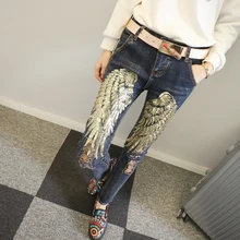 Европейский стиль, женские весенние джинсы,, женские джинсы с блестящими крылышками, джинсы для маленьких ног, штаны для студентов, ковбойские штаны