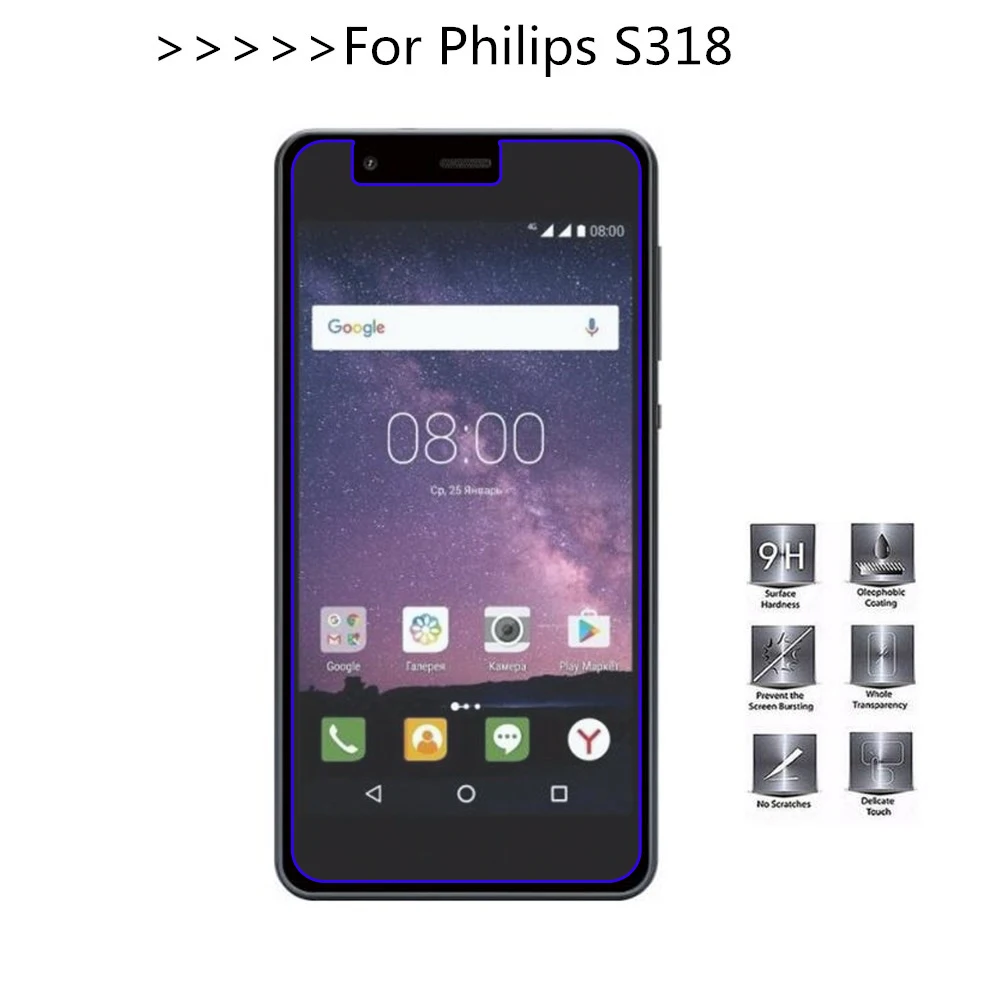 

For Philips S318 Tempered Glass 2.5D 9H Protective Film Explosion-proof LCD Screen Protector For Philips S 318 S318 5.0inch ><