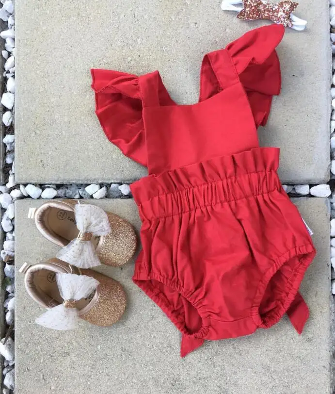 Babies Cotton Ruffles Rompers Infant Baby Girls Princess Flutter Sleeve