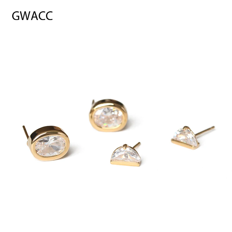 

GWACC 2019 NEW Arrivals Oval Semicircle Zircon Stud Earrings For Women Girls Stylish Simple Korean Earring Small Fashion Jewelry