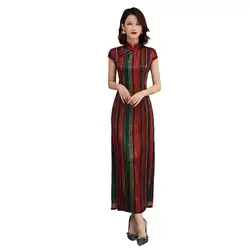 Шанхай история 2019 горячая Распродажа Полосатое китайское платье Ципао традиционная одежда для женщин длинные платья