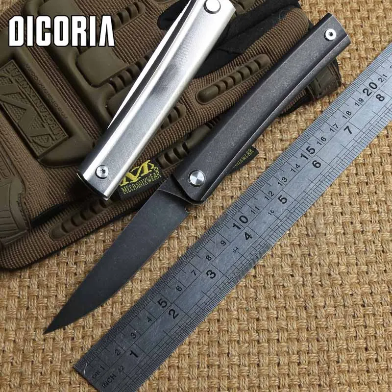 DICORIA Perfect Lines D2 Blade Titanium Handle Flipper Folding Knife Camping Hunting Outdoor Survival Pocket Knives
