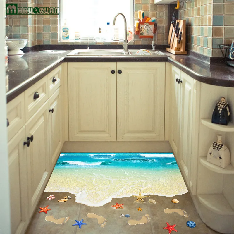 YunXi 3D Blauw Strand Stickers Slaapkamer Woonkamer Badkamer Vloer ... YunXi 3D Blauw Strand Stickers Slaapkamer Woonkamer Badkamer Vloer ...