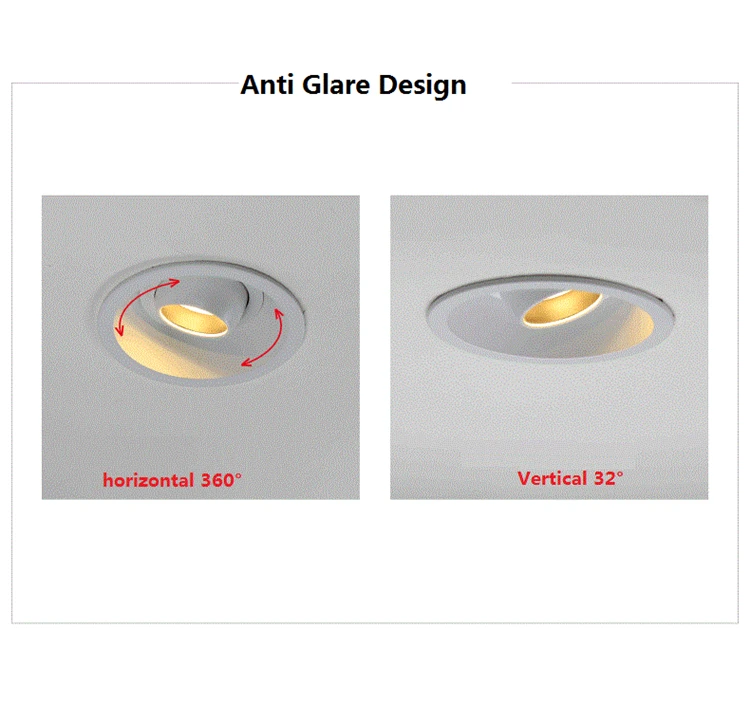 85-265Vac 5-12 Вт светодио дный встраиваемых вниз свет, собран в удара голову регулируемый пятна, антибликовым покрытием фон картины свет