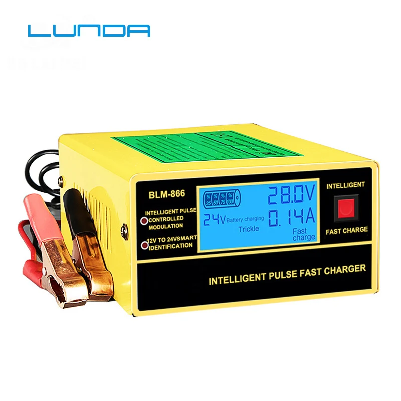 

English LCD Display Full Automatic Car Battery Charger 150V/250V To 12V 24V Smart Fast Power Charging For Wet Dry Lead Acid