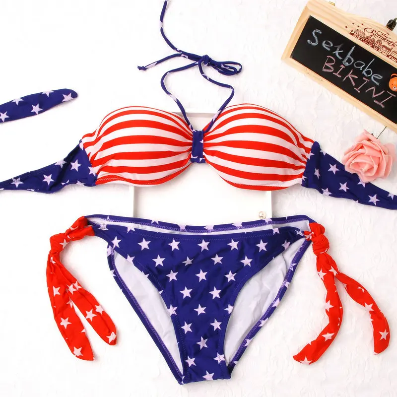 2016 New USA / UK Flag Push Up Steel Bikini Women Bikinis Beach