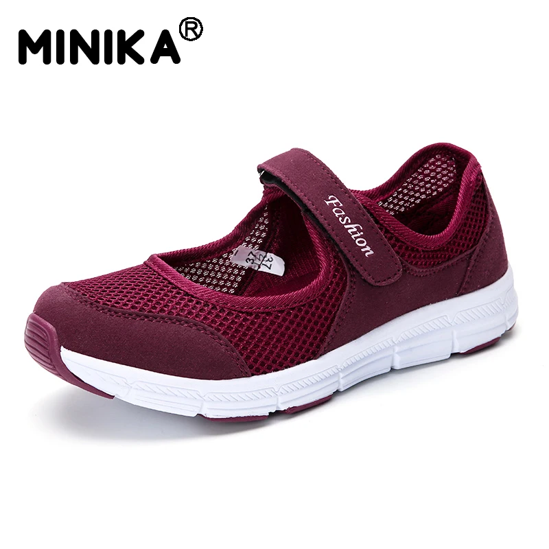 Minika Women Shoes Casual Sport Flats Fashion Shoes Walking Spring Summer Loafers Breathable Air Mesh Walking Shoes Plus Size 42