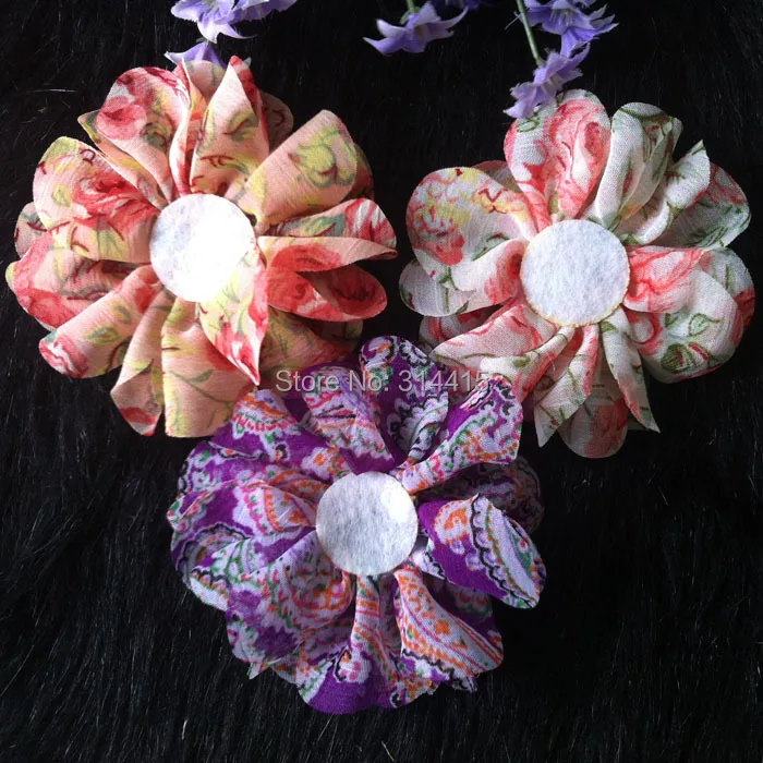 " шифоновый цветочный принт цветы для головной повязки DIY ткань цветок 60 шт/партия 9 цветов