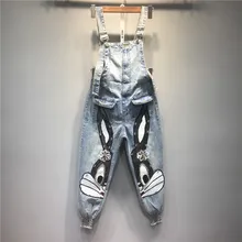 Новое поступление блёстки мультфильм кролик улица комбинезоны джинсы, в стиле преппи, свободное джинсы брюки