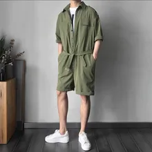 Мужской комбинезон с поясом, облегающий крой, мужские комбинезоны, короткие летние комбинезоны с большими карманами, Мужской однобортный комбинезон высокого качества, брюки A5612