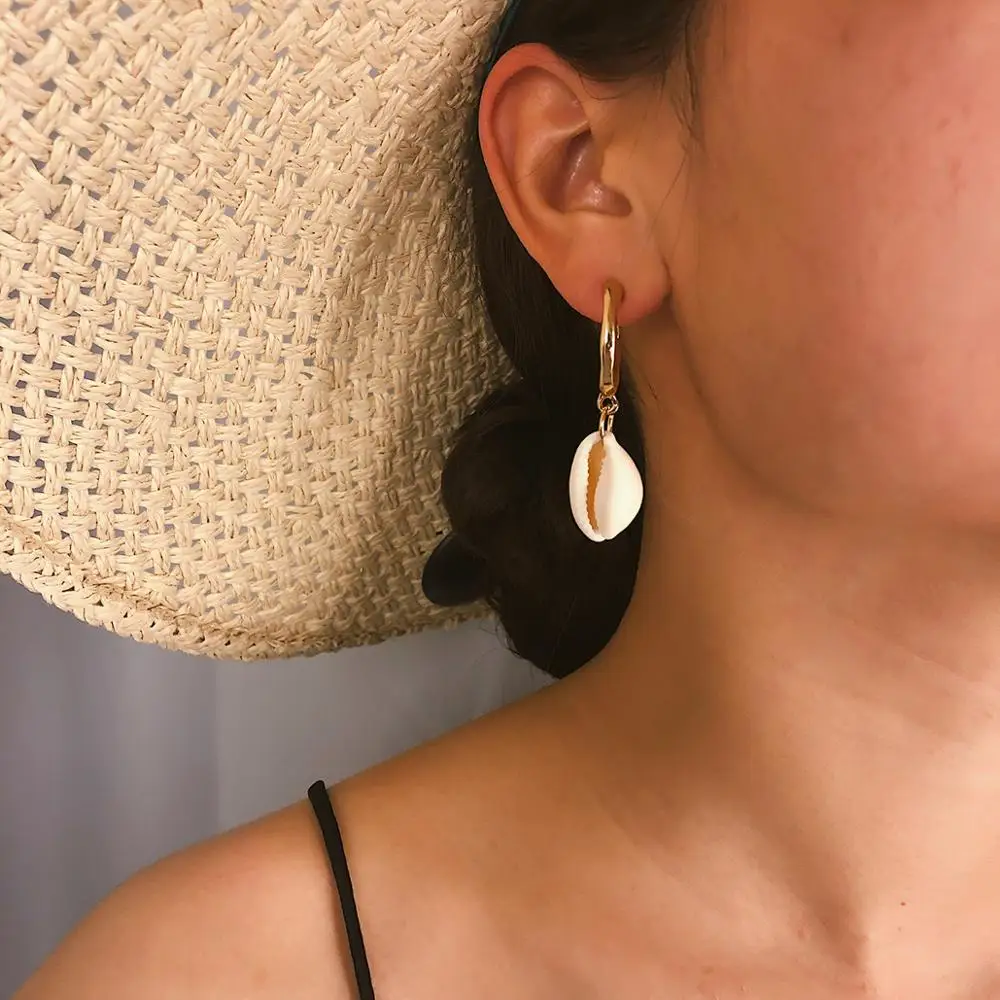Новые золотистые серьги подвески Seashell цветные Бохо для женщин Свадебные
