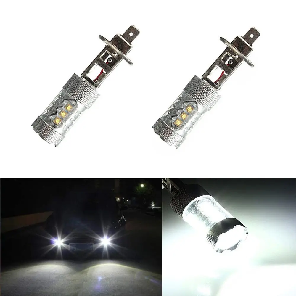 

2x New H1 80W Cree Chips LED Fog Tail Turn DRL Head Car Light Lamp Super Bright White