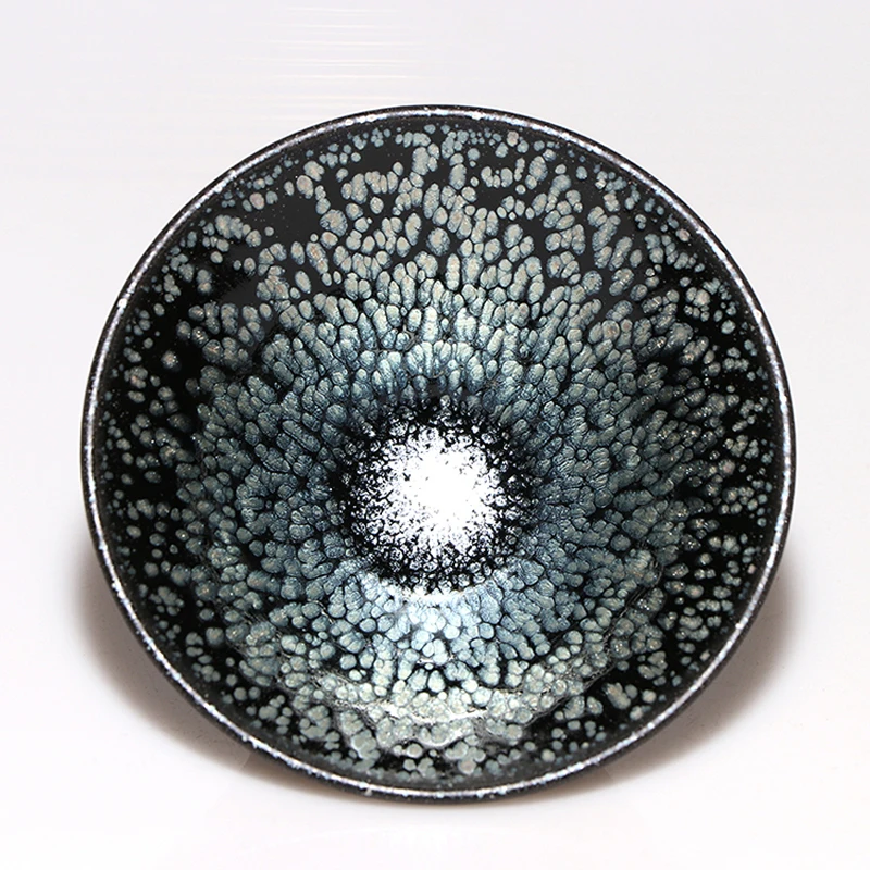

Jianzhan Vintage Cup for Tea Tenmoku Tea Cup Bowl Oil Drop Pattern Glaze Silver in Black Top Grade Handworks