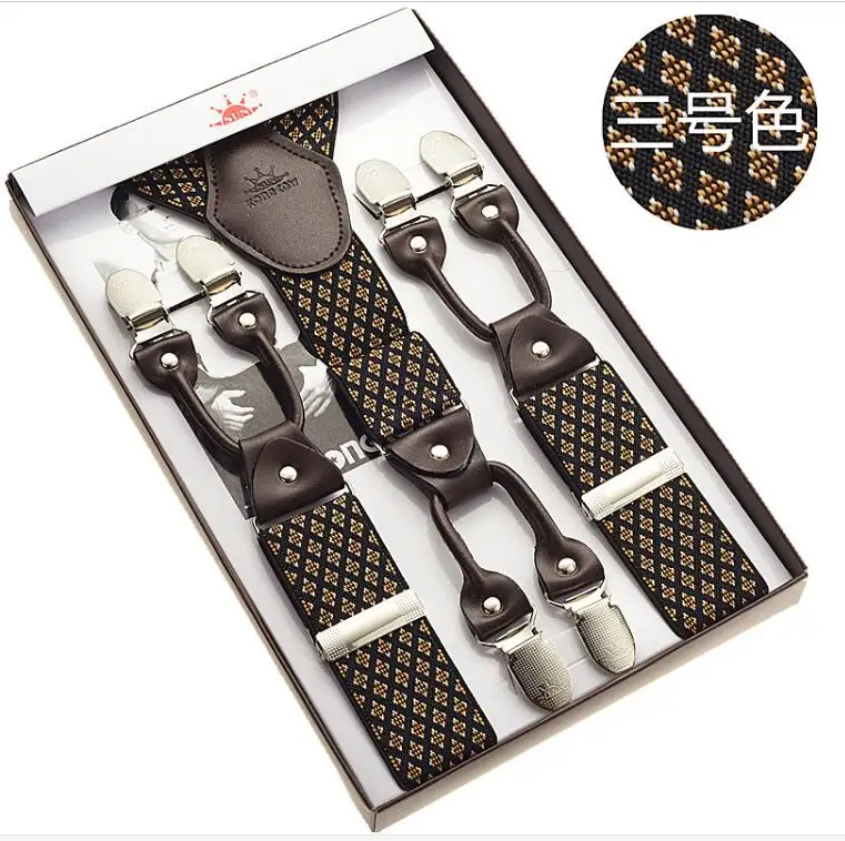 

120cm long 3.5cm width Large size Wide Suspenders men Suspenders genuine leather 6 clips Classic Lengthened