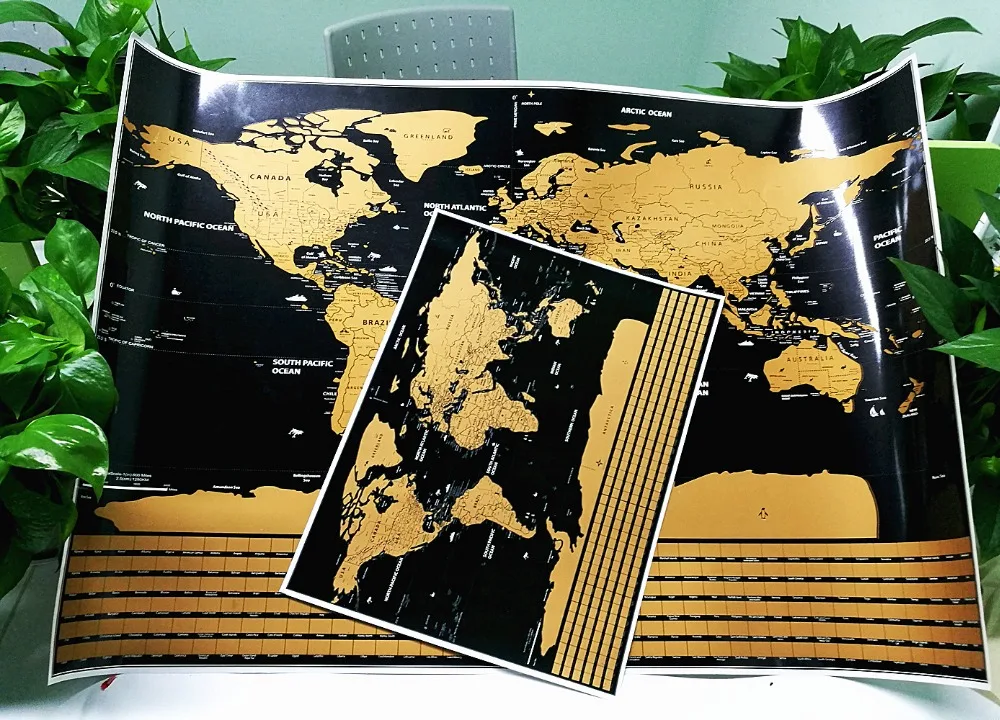 

Big Size Gold Scratch off World Map, Perfect for Travelers Map With Country Flag Wall Sticker World Living Room Home Decor
