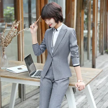 

Spring Fall Formal Pantsuits With Jackets And Pants For Ladies Office Pants Suits Trousers Set Uniform Styles Blazers Plus Size