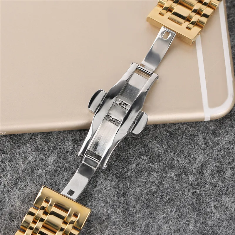 20mm 22mm Mens Luxury Black Golden Solid Stainless Steel Watch Band Bracelet Folding Buckle High Quality Wrist Strap + 2 Spring Bars YISUYA (20)