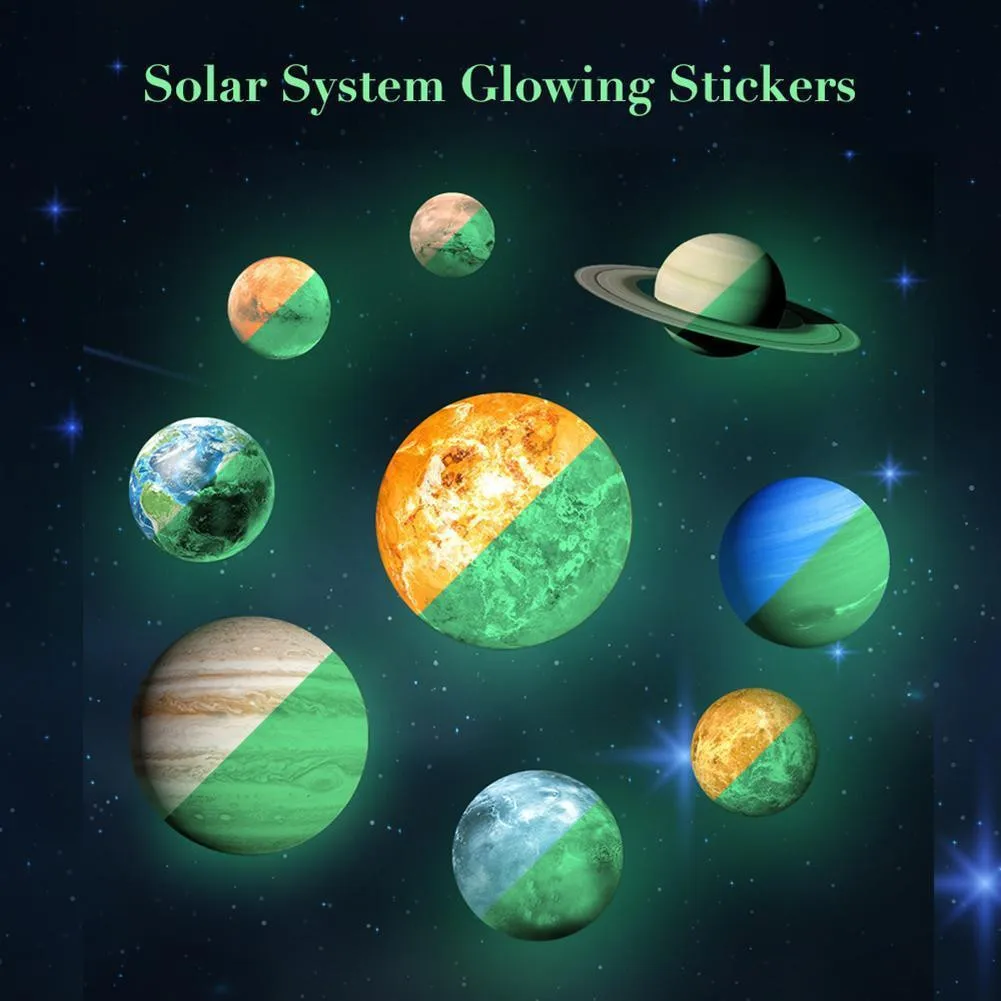 Glow In The Dark 30cm Round Planets Star PVC Stickers for Kids Room Living Bedroom Luminous Wall Decals Home Decor# | Дом и сад