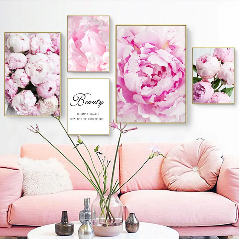 

Canvas painting modern wall art painting pink and purple flower poster print wall pictures for living room home decoration