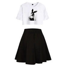 Frdun/ костюм с короткой юбкой с Арианой Гранде футболка с короткими рукавами и короткая юбка повседневный комплект из двух предметов для девочек