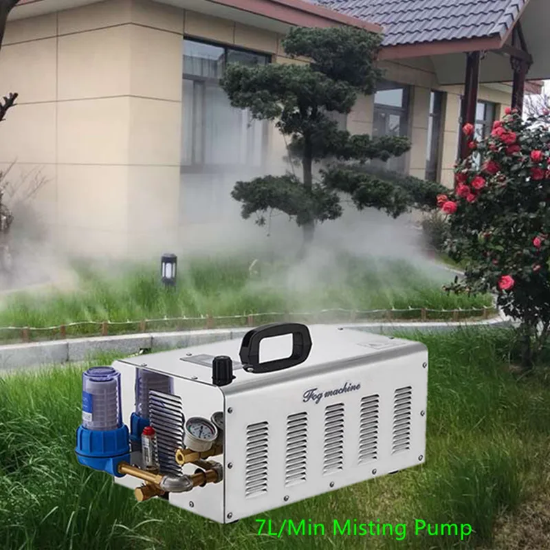 

S101 Quality misting pump fog machine 7L/MIN mist spray set with 100M 9.52mm hose 100pcs mister for greenhouse humidification