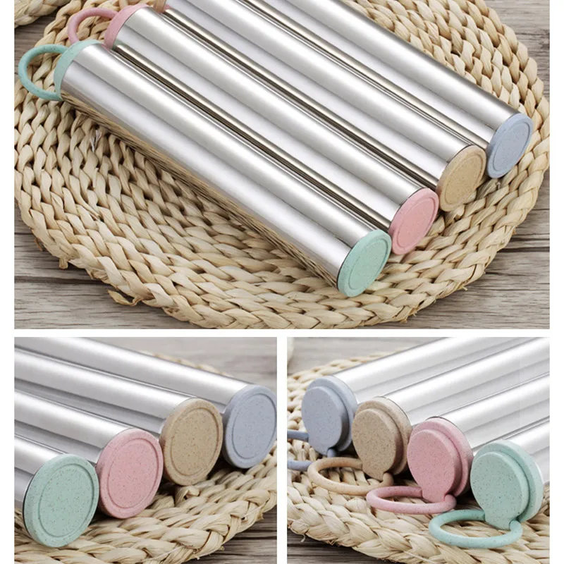 

5 Pcs Portable Wheat Straw Spoon Fork Chopstick Stainless Steel Case Travel Tableware LKS99