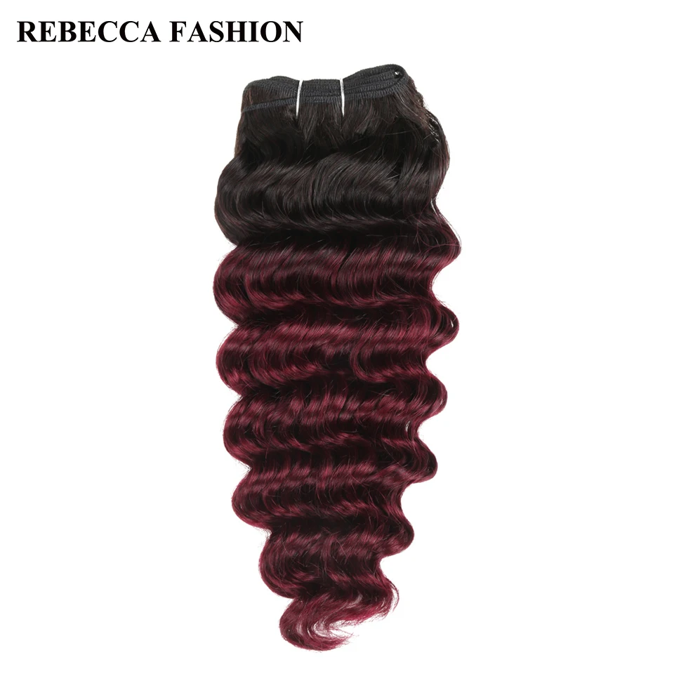 

Rebecca Remy Human Hair Brazilian Deep Wave Hair Weave 1 Bundle Pre-Colored Ombre Wine Red T1b/99j Salon Hair Extension 100g