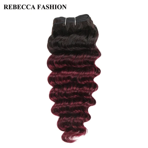 Salão de Beleza Extensão do Cabelo Rebecca Remy Cabelo Humano Brasileiro Onda Profunda Tecer 1 Pacote Pré-colorido Ombre Vinho Vermelho T1b – 99j 100g