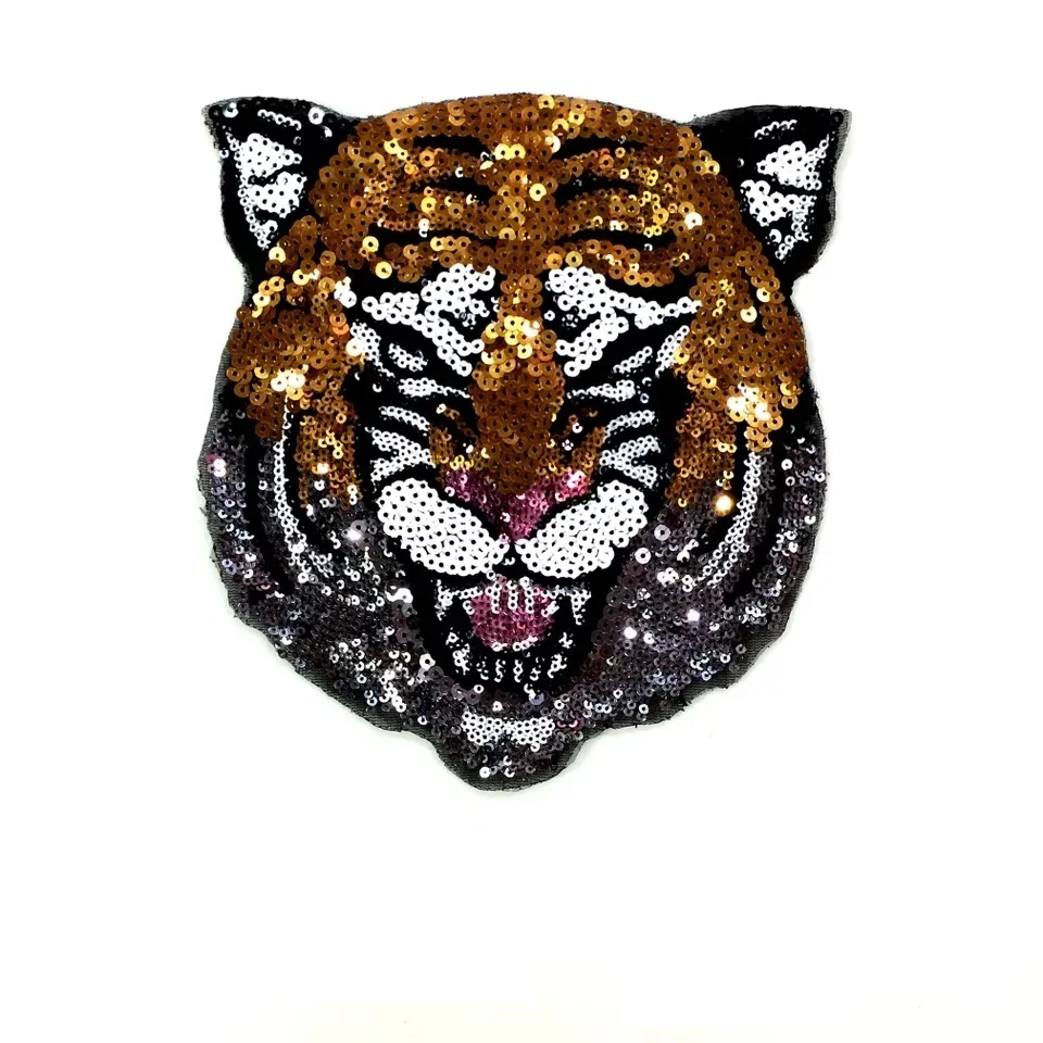 

Tiger with Letter Flower Sequins Patches Set Applique Embroidery Patch for Clothes DIY Decoration Scrapbook Sewing Patchwork