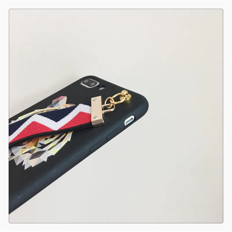 LUDI Hot Retro 3D Patterned Tiger Rabbit Stud Rivet Phone Case for iPhone 7 7Plus Wrist Strap Phone Bag for iPhone X 6 6s 8 Plus6