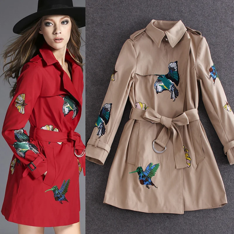 women embroidery top quality birds spring women basic coats middle long
