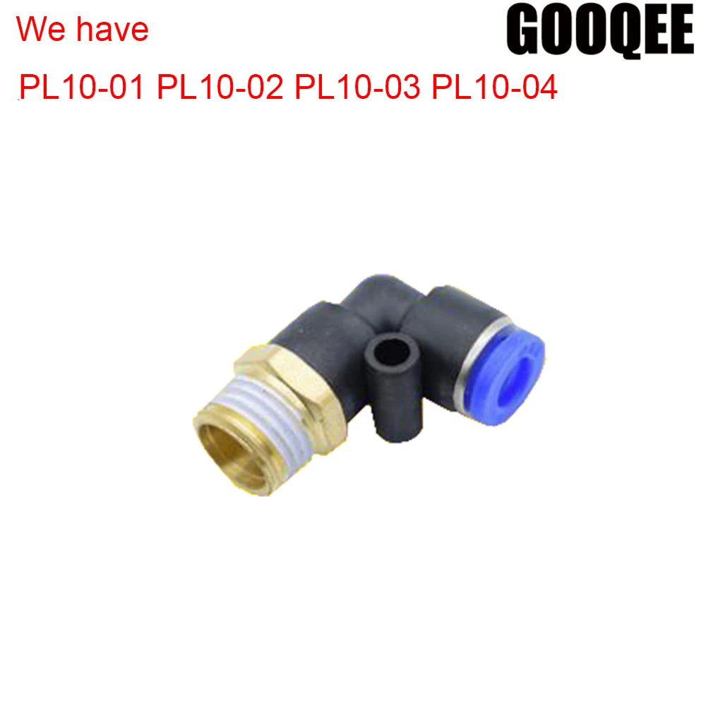 

1pcs L Shape Pneumatic Connector PL 10mm OD Hose Tube Push in 1/4"BSP 3/8" 1/2" 1/8" Male Thread Elbow Quick Joint Fitting