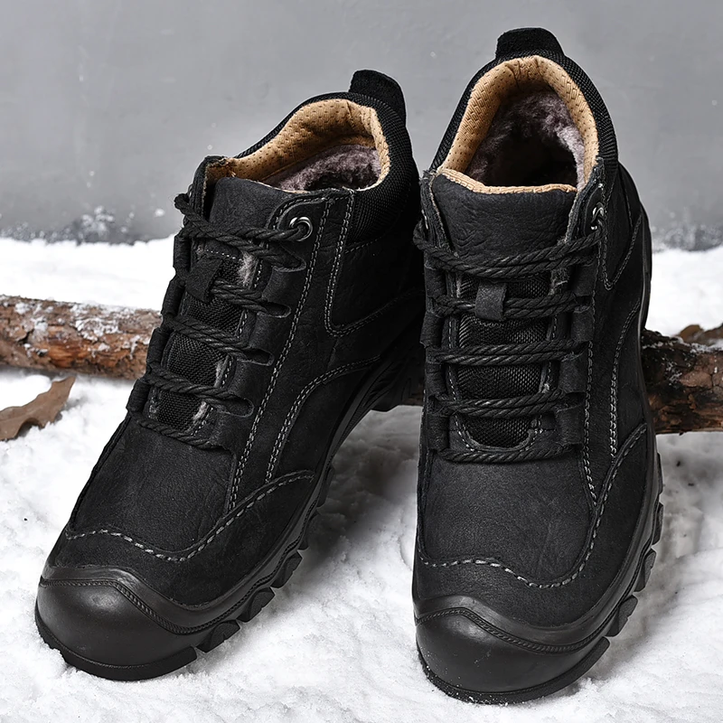 

autuspin Mountain Hiking Shoes Men Tactical Boots Winter Sneakers Male Waterproof Leather Shoes Rubber Men's Hunting Boots