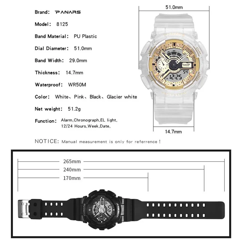 PANARS памятная серия многофункциональные водонепроницаемые часы электронные часы мужские и женские спортивные часы для путешествий PU ремешок часы