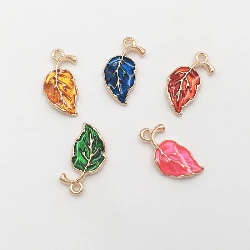 

10pcs/lot Zinc Alloy Drop Oil Leaves Shape Charms Enamel Tree Leaves Pendants for Necklace Bracelet Fashion Jewelry Makings DIY