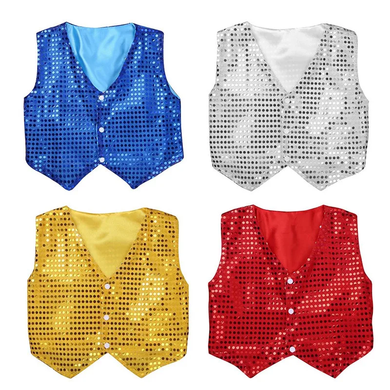 Kids Hip Hop Dance Costume Children Waistcoat Sequin Backless Vest ...