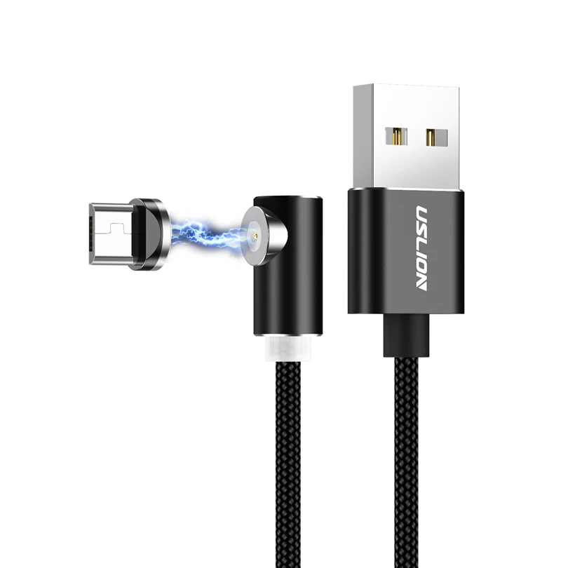 USLION 1 м L-Line 90 градусов Магнитный usb-кабель Магнит Micro USB для iPhone X XS Max 8 7 6 type C кабель для samsung Xiaomi huawei - Цвет: Black