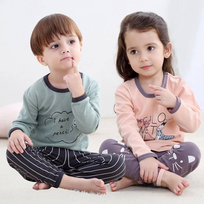 

2PCS Kids Baby Pajamas Set Toddler Kid Boys Girls Smiling face Pajamas Long Sleeve Pyjamas set Tops Long Pants Sleepwear 1-5 Y