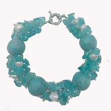 Массивный BigWhite пресноводный жемчуг Aqua синий натуральный камень для женщин эффектный богемный ювелирный браслет с жемчугом Летний пляж