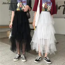 Шифоновая Женская Макси юбка летние плиссированные юбки женские с высокой талией Длинные Многослойные женские юбки Повседневные марлевые Jupe Femme