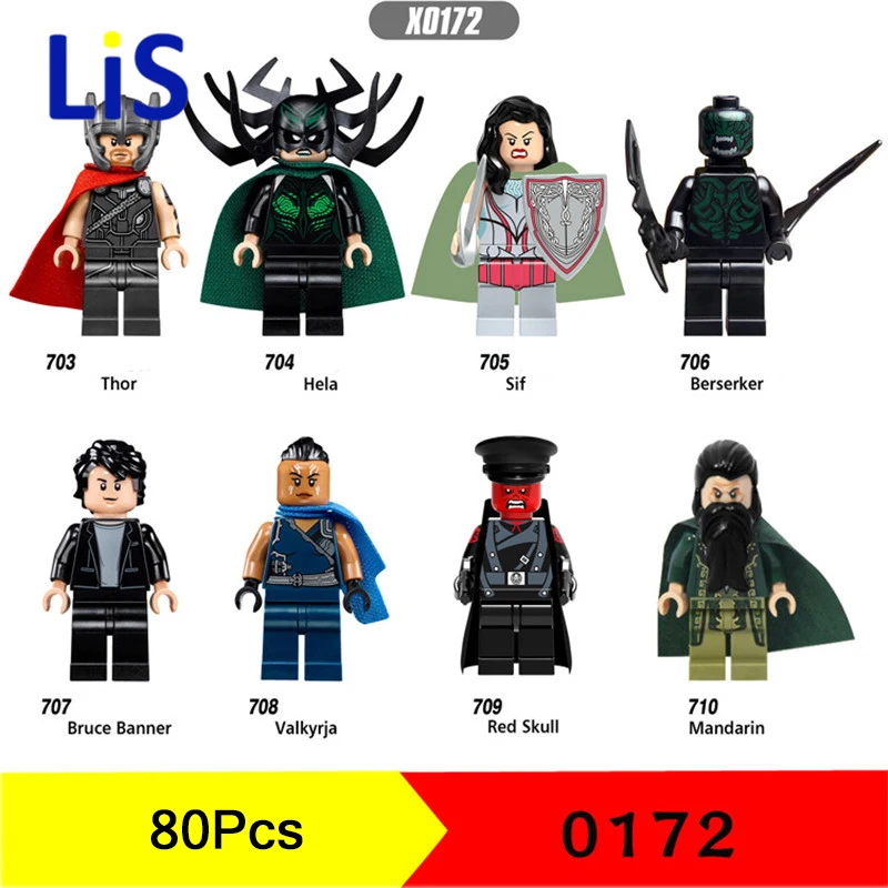 

80Pcs Marvel Super Heroes Avengers Super Hero Series X0172 Hung Hoi Hella Batman X man flash DC Building Blocks Toys Figures