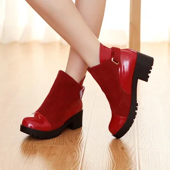 

Plus Size Shoes 26-62 Nice Fashion Women's Martin Boots Short Ankle Boot Thick Heeled Patchwork Female Autumn Boots
