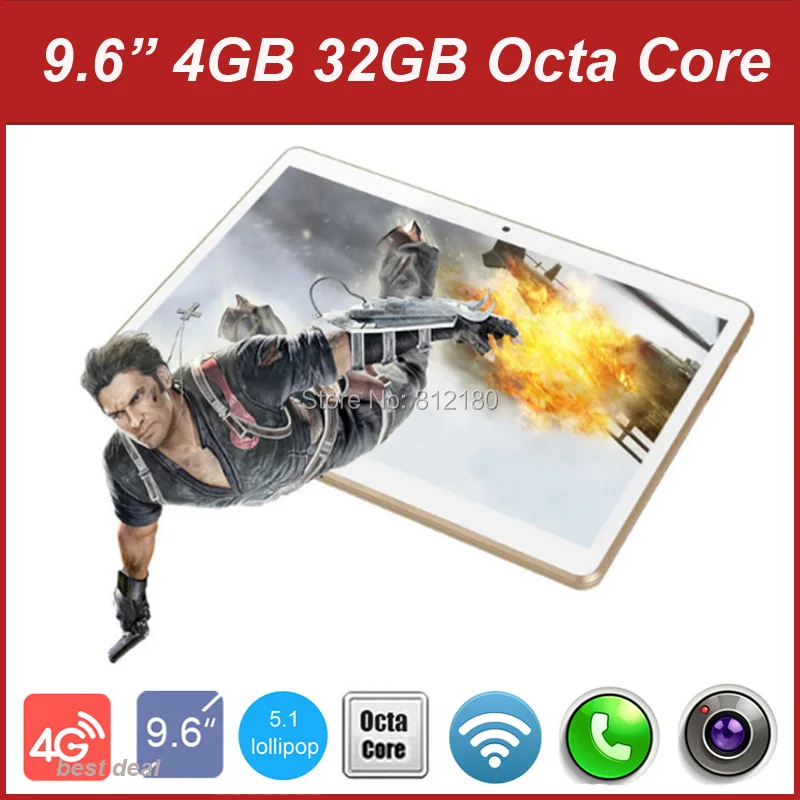  Free Shipping 9.6 inch 3G 4G Lte Tablet PC Octa Core 4G RAM 32GB ROM Dual SIM Card Android 5.1 Tab GPS tablet PC 10 10.1 