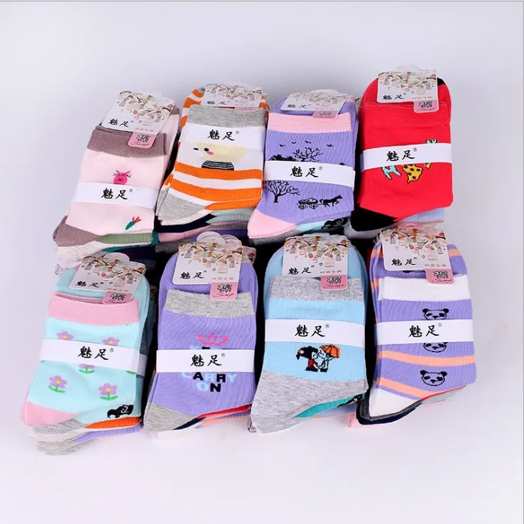 10 пара/лот, женские носки, забавные счастливые носки, модные, хлопковые, с принтом, по щиколотку, длинные, Мультяшные, женские носки, новинка, теплые, художественные носки